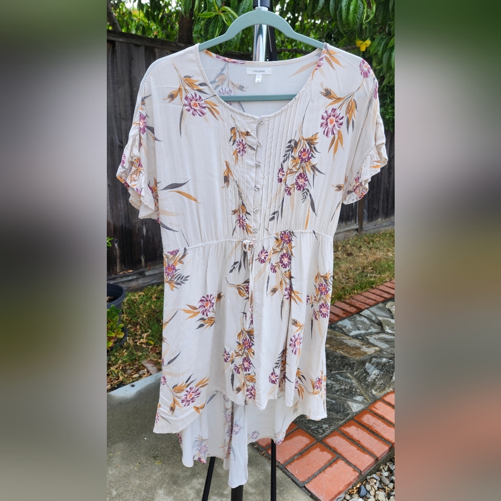 Maurices Cream Floral High Low Dress